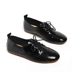 Minimal Gloss Lace-Up Flats Shoes
